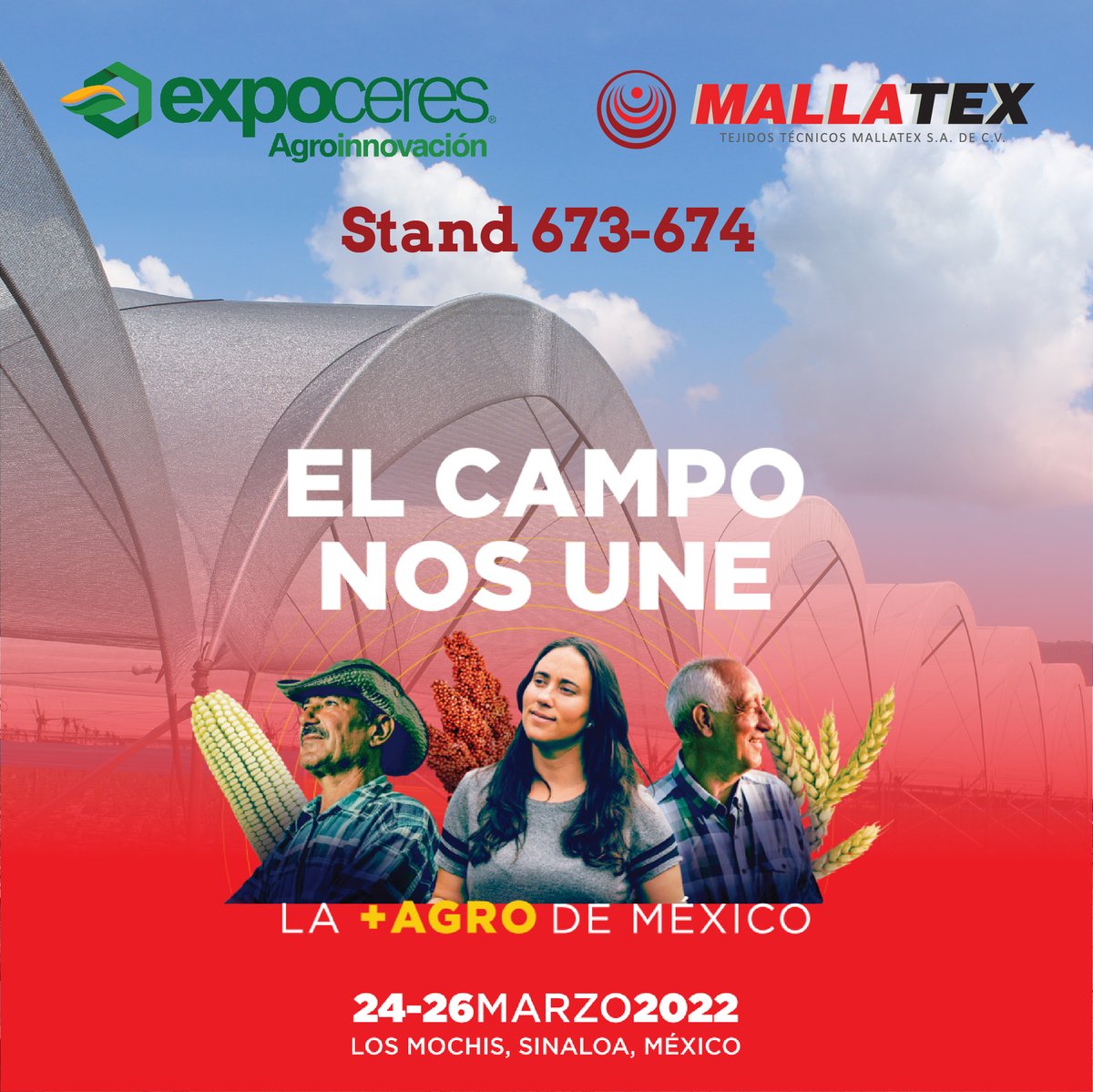 Mallatex's tweet photo. 📣 #MALLATEX presente en #expoceres2022 será un gusto atenderles en el stand 673 y 674 #ELCAMPONOSUNE 🍒🍅🥒🌱 nos vemos muy pronto https://t.co/RqUfiNCOwh