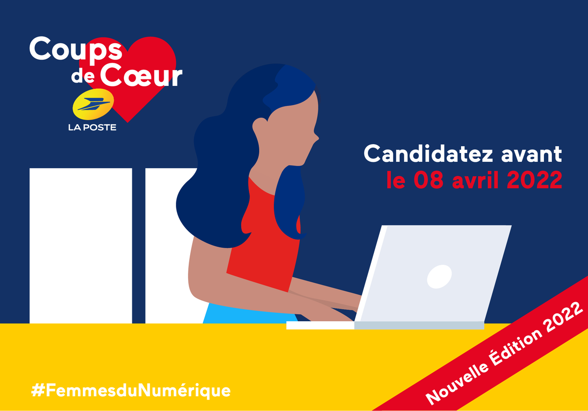 Participez à la révolution du #numérique par les femmes ! 
Lancez votre projet grâce à une campagne de financement participatif et devenez Coup de cœur <a href="/GroupeLaPoste/">La Poste Groupe</a> #Femmesdunumérique avec <a href="/KissBankers/">KissKissBankBank</a> ! Lancez-vous avant le 8 avril 2022 sur welcome.kisskissbankbank.com/coup-de-coeur-…