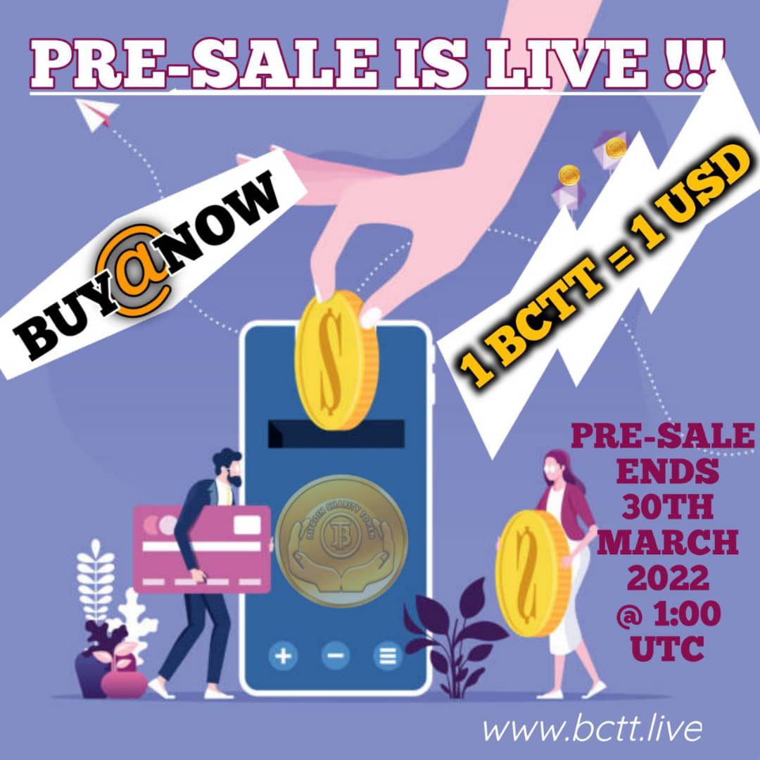 ARE YOU READY TO MAKE 10,000X WITH #BCTT. buy more down 👇👇👇 now #pre-sale buy at bctt.live 
Pre-sale price #1BCTT=1