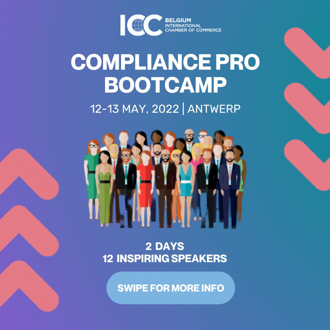 ICCBelgium's tweet photo. Register now for our #compliance #bootcamp. Experts from a.o. Barco, Port of Antwerp, JBC, Umicore, Solvay,  ... will share their expertise on how to build a compliance system for your #supplychain that can cope with the regulatory pressure. https://t.co/b4tM5H9KuI https://t.co/LIeFPFOFsg