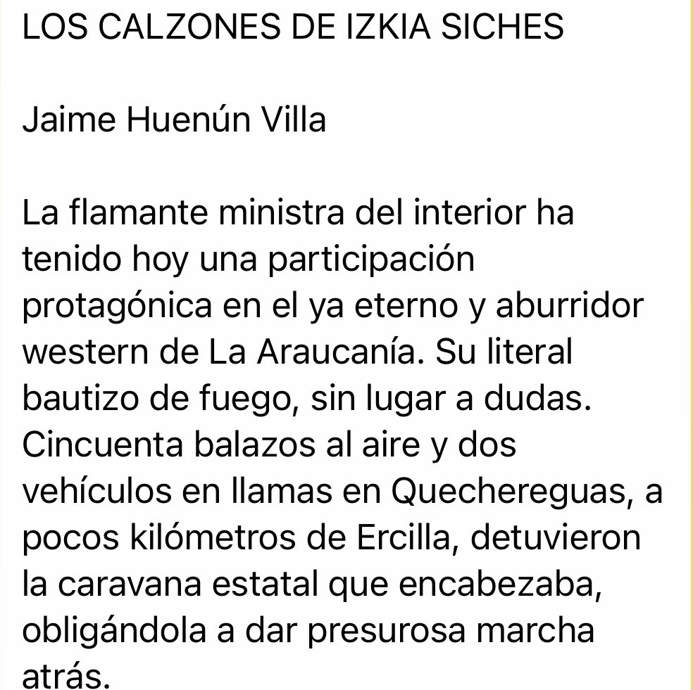 lauralbornoz's tweet photo. Los calzones de la Ministra Iskia Siches. Jaime Huenun. 😍 Genial!, búsquelo y léalo! @izkia https://t.co/1W5oCfypu0