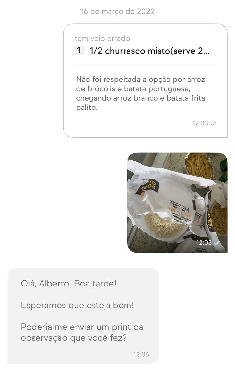 albertowagner's tweet photo. O atendimento do @iFood tá ficando bem ruim. Olha essa conversa abaixo! https://t.co/j3R8IdJTUU
