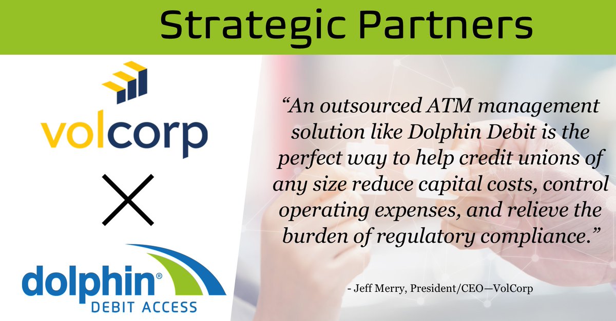 DolphinDebit's tweet photo. VolCorp - 330+ member credit unions spread across 18 states

VolCorp recognized the need for a strong ATM/ITM outsourcing partner to help member credit unions navigate and adjust to a shifting industry landscape.

Full Press Release Linked Below:

https://t.co/exSibwNhEF https://t.co/vofxNGPRrF