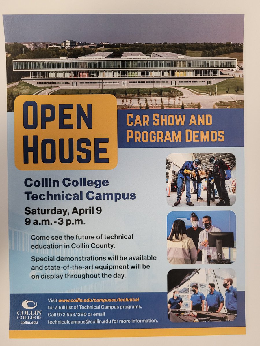 AutoTechPISD's tweet photo. Collin College Open House. April 9th. https://t.co/FzSvyZurz6