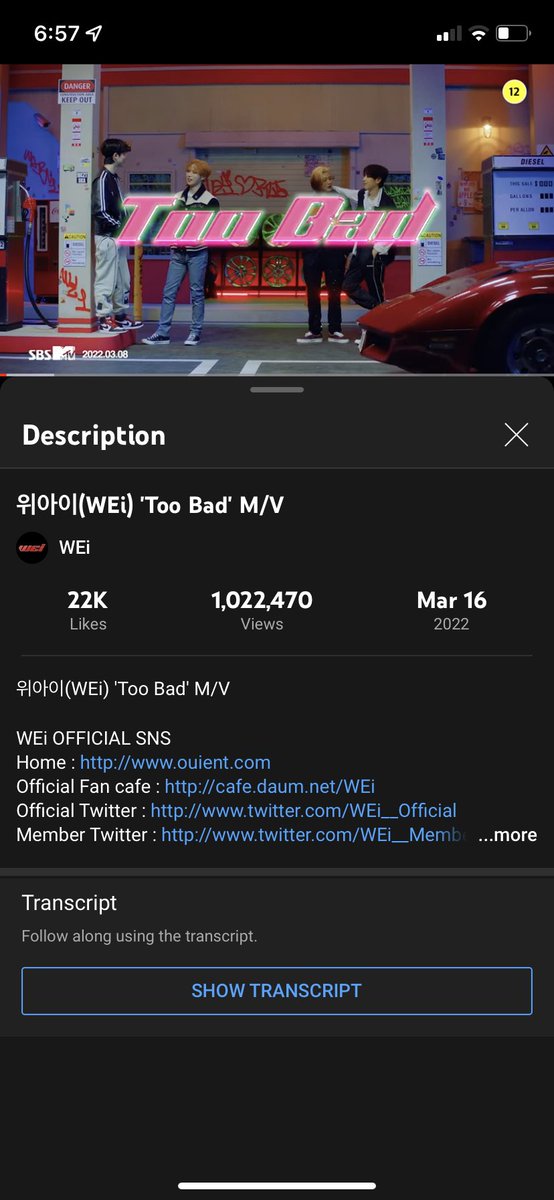 — مهم‼️
روآيز ~
لقد وصل الفيديو الموسيقي لـ "Too Bad" الى مليون مشاهدة عبر اليوتيوب 😭❤️❤️❤️ إستمروا بالستريم لم يتبقى الا مليونان ومن ثم نستطيع تحقيق هدفنا الثاني 👌🏼✨