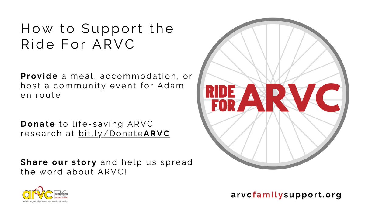 Ride4ARVC's tweet photo. How can you help the #Ride4ARVC? Glad you asked!
🚴♂️Provide a meal or accommodation for Adam en route.
Ride details: https://t.co/V8rQ3on9r8
💛Donate to life-saving #ARVC research: https://t.co/T84WIBcH3j @uhnfoundation
🗨️Share our story & help us spread the word about ARVC! https://t.co/K9NYD8O9oQ