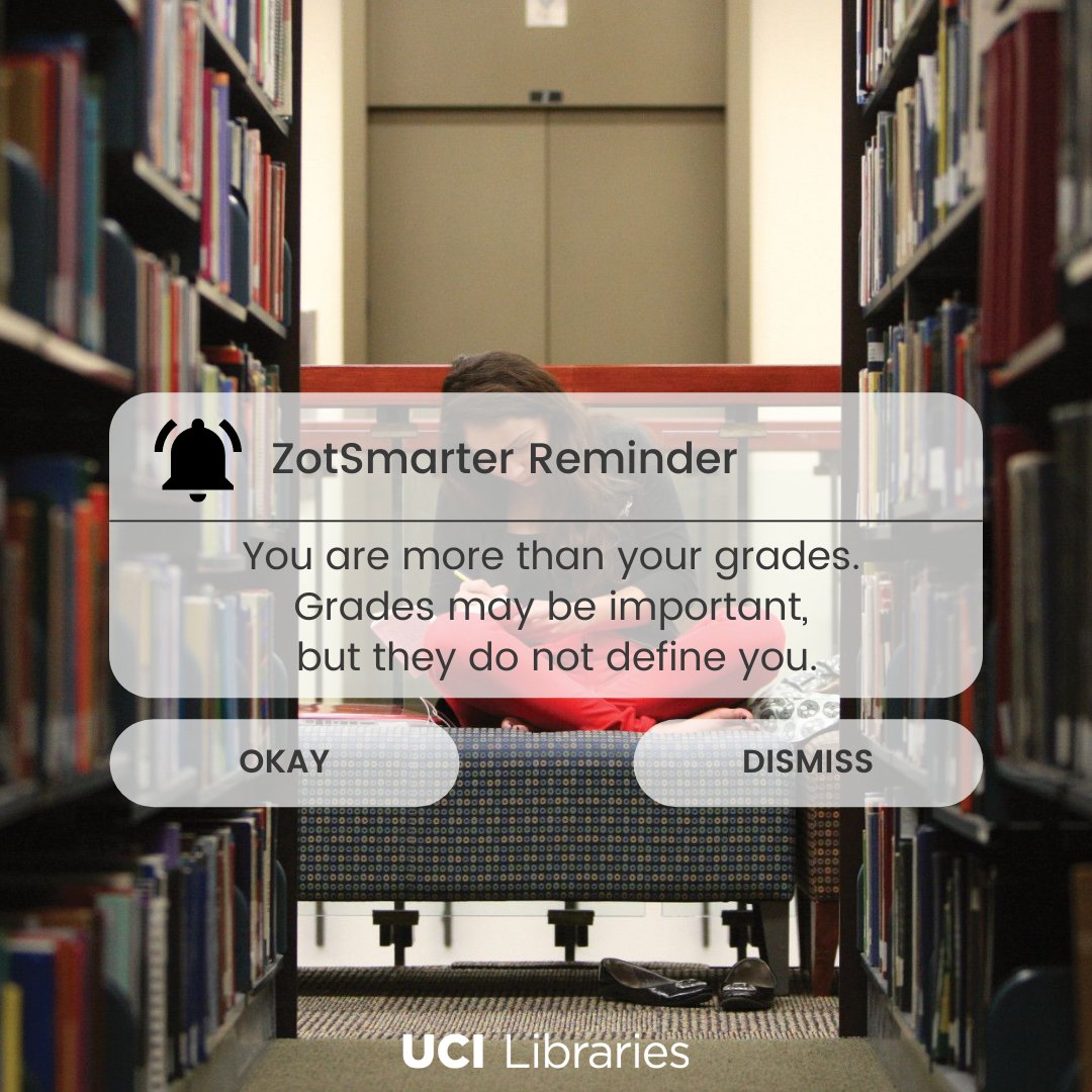 ucilibraries's tweet photo. Halfway through finals week! This is a reminder that as important as grades are, they are not more important than your physical and mental health.

#UCI #UCILibraries @UCIrvine https://t.co/a6JivpOr4J