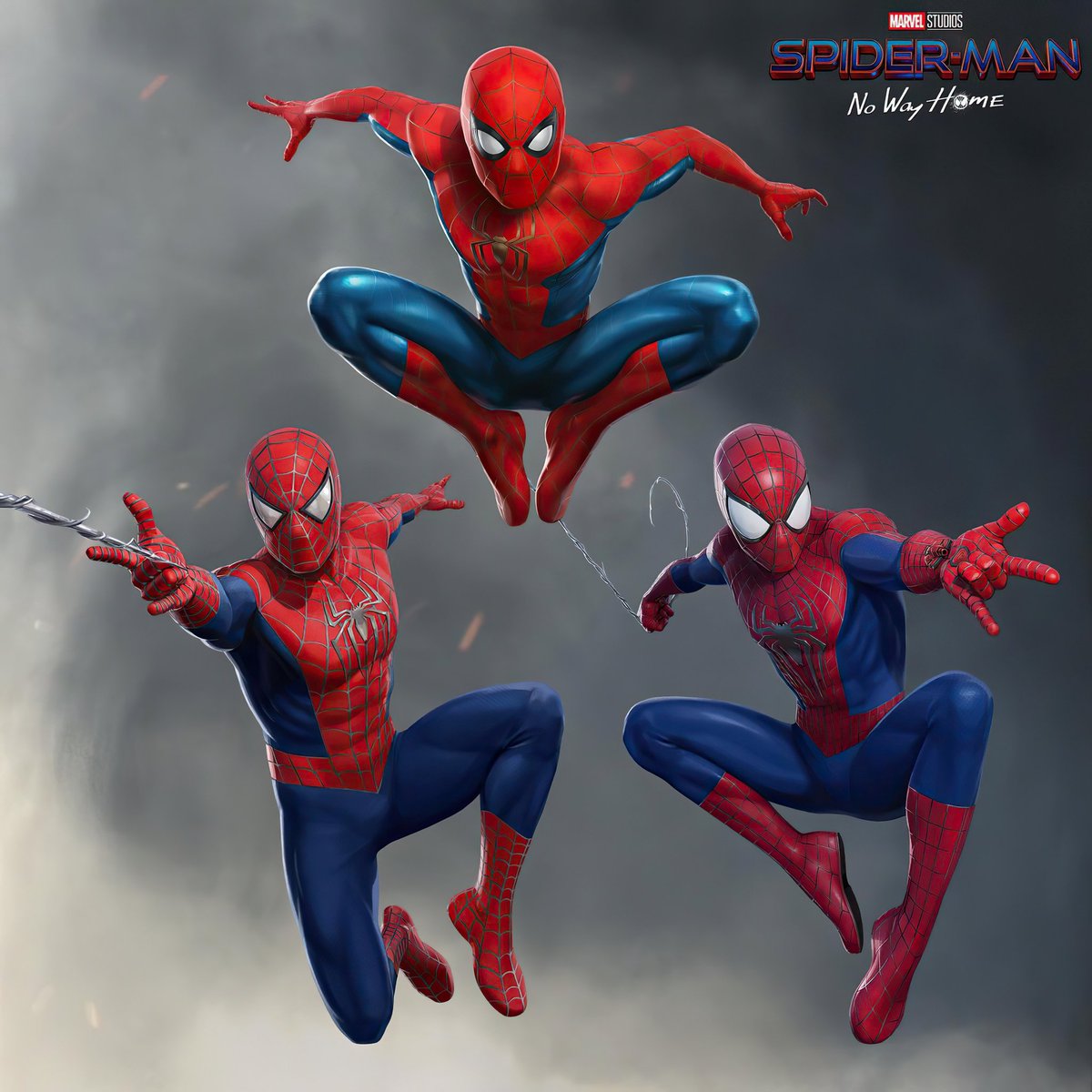 ÉPICO! ¡Concept-art oficial de los Spider-Man de Tom Holland, Tobey Maguire  y Andrew Garfield en #SpiderManNoWayHome! EL NUEVO TRAJE DE TOM ❤💙, image size:1200x1200
