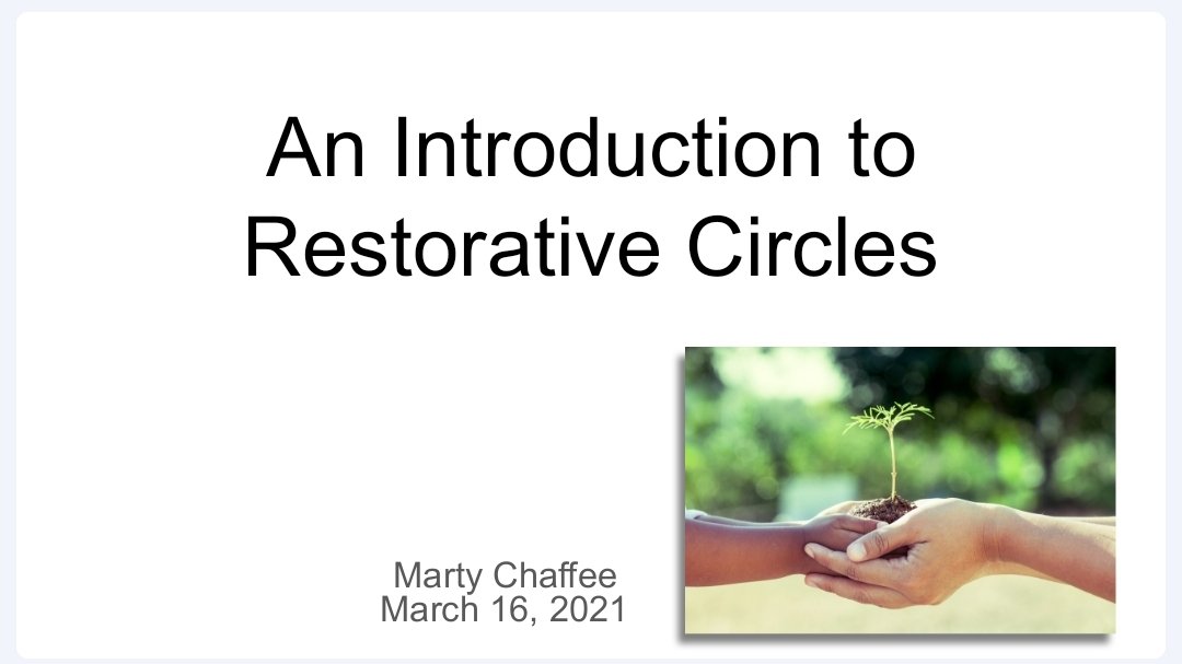 Honored to share an Introduction to Restorative Circles with <a href="/Southfieldk12/">Southfield Public Schools</a> educators this morning.  <a href="/OaklandSchools/">Oakland Schools</a> <a href="/JemMuldoon/">Jem Muldoon ☮️</a>