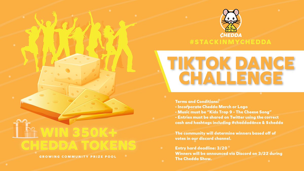 CheddaToken's tweet photo. $CHEDDA Dance off! #letsgo #cheddadanceoff #CHEDDATOKEN #cheddaheads https://t.co/r0GKL1MXWr