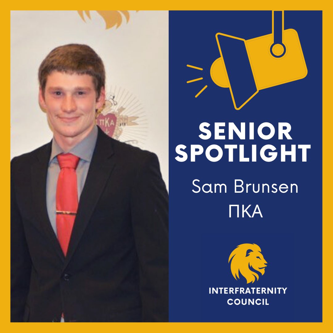 Senior Spotlight! #BlueGoldWednesday 
“My name is Sam Brunsen. I’m a senior majoring in Accounting. Im a part of the Pi Kappa Alpha Fraternity. The reasons I chose to go Greek was for the brotherhood and to learn from men that come from different walks of life!”
#GoGreek #GoLions