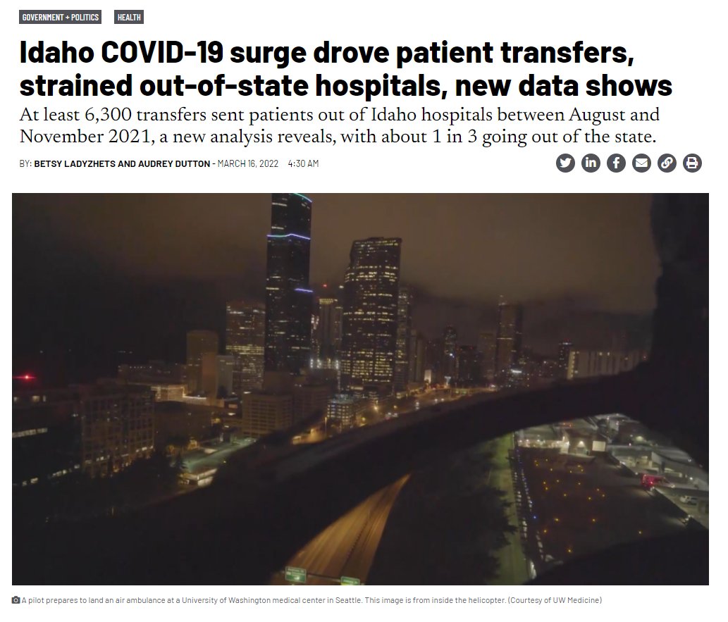 Last year, delta overwhelmed hospitals in Idaho, causing 6,300 patient transfers in 4 months. @audreydutton and I looked at this period as a case study of the US’s decentralized healthcare system, for @19Documenting & @IdahoCapitalSun: (1/11) idahocapitalsun.com/2022/03/16/ida…