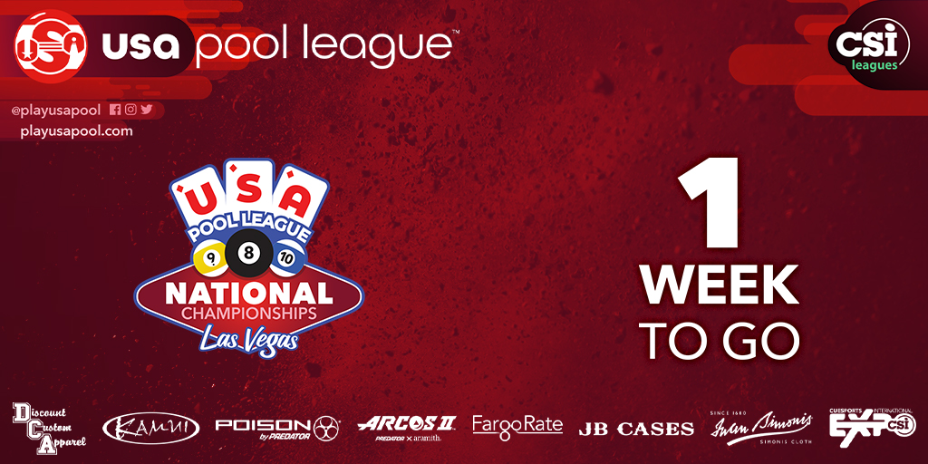 🇺🇸 😮 Can you believe the 2022 USA Pool League National Championships begin in just one week? Learn more at playUSApool.com.

#lasvegas #9ball #usapl #8ball #10ball #billiards #csileagues #playusapool #usapoolleague #poolleague #wearepool #csiexpo