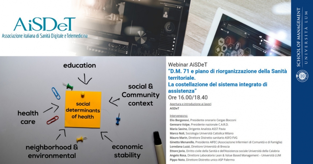 lummanagement's tweet photo. 📌Il prof. Angelo Rosa, Direttore Laboratorio Lean &amp; Value Based Management dell'Università LUM è oggi relatore al Webinar dal titolo: “D.M. 71 e piano di riorganizzazione della Sanità territoriale. La costellazione del sistema integrato di assistenza”, organizzato da AISDET. https://t.co/QBA9LiJeAB