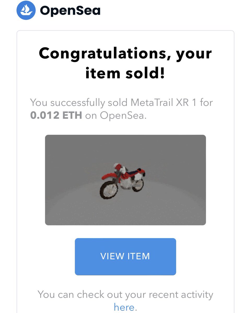 MetaCycles's tweet photo. Have been extremely sick with Covid 🤕😭 Finally back at it 💪

Getting emails like this certainly makes me feel better.. MetaTrail XR 1 SOLD ✅ https://t.co/mBgE0h9RM5
