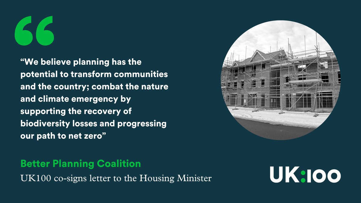 UK100_'s tweet photo. ๐๏ธ @ChiefExecUK100_ @PollyBillington has co-signed a letter to the Housing Minister from the #BetterPlanningCoalition.
๐ Local authorities are the key to delivering an integrated planning system โ including housing, transport & energy โ that can deliver #NetZeroLocal.
MORE ๐ https://t.co/PND0X4ztxd