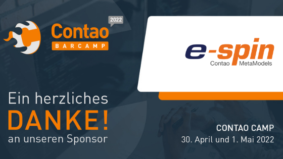 Zwei Tage Contao Wissen Pur – am 30. April und 1. Mai 2022 sehen wir uns in Potsdam. Vielen Dank an unseren Bronze Sponsor e-spin 🤝.

Mehr erfahren über e-spin unter e-spin.de #ContaoCamp22 

#Contao #ContaoRocks