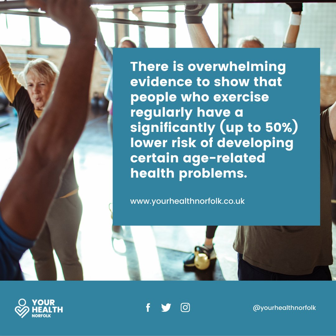 There is overwhelming evidence to show that people who exercise regularly have a
significantly (up to 50%) lower risk of developing certain age-related health problems. 

#yourhealthnorfolk #fallsprevention #yourhealthmatters #movementismedicine #health #norfolk #kingslynn
