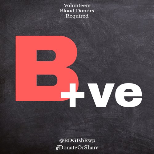 BDGSwabi's tweet photo. #BloodGroup: B+ve
Required: 1 Units
Location: #SeenaHospital #Swabi 

Note: Exchange is not possible. 

Contact: 03477406704 

#SpreadTheWord
#SaveLife #BeAHero
#HealingBeyondPrescriptions
#DonateorShare #DonateBlood https://t.co/16WhyjIEBD