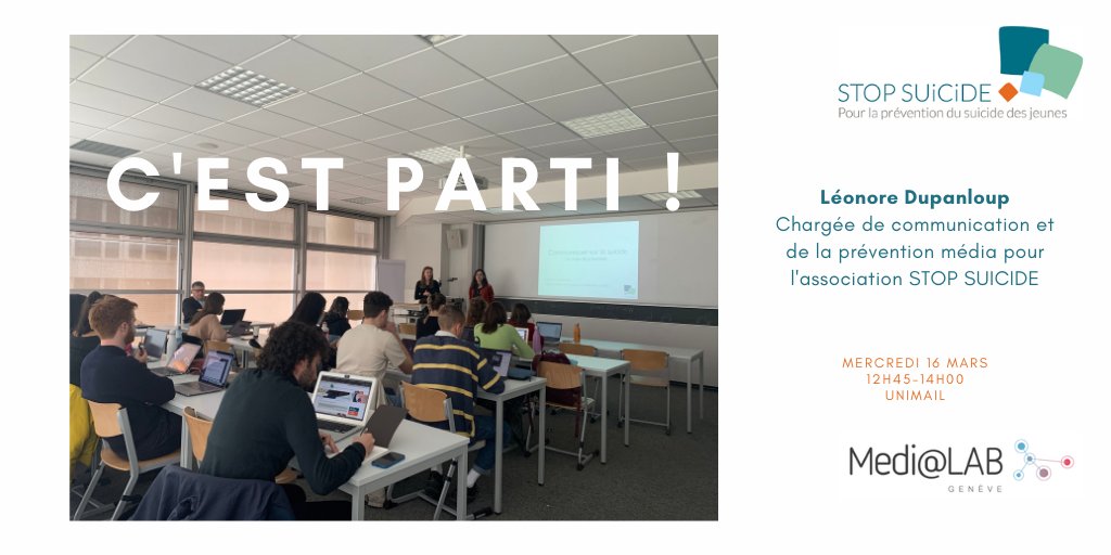 LARA_DSRN's tweet photo. 🚨J-J

C'est parti pour la conférence de @LeonoreDup. Merci à @stopsuicide1 pour cette opportunité de partage au @medialab_geneva.

Suivez la conférence en #LiveTweet avec nous !

#SuicidePrevention #medialive 🎙️ https://t.co/QYwlQTRalD