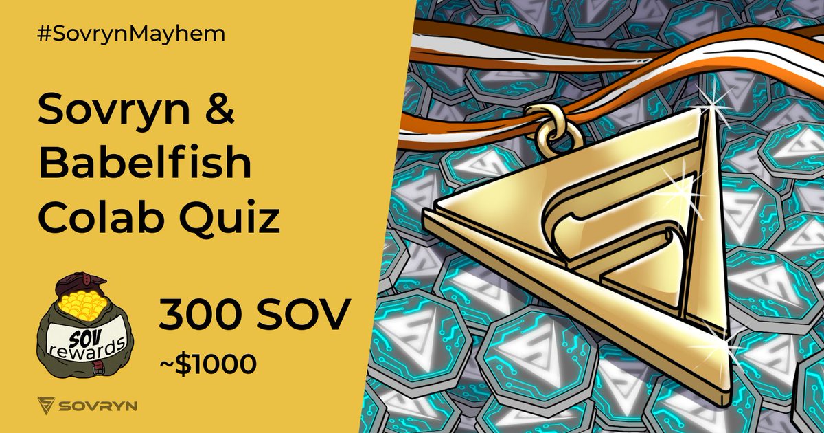 SovrynBTC's tweet photo. 1/
Sovryn Mayhem ‼️

Get ready for the Sovryn &amp; Babelfish Colab Quiz 

A prize of 300 $SOV ($1000) in total are up for grabs 🔥

To be eligible:
1️⃣ Complete these tasks ⬇️
https://t.co/PfiisCw3uQ

2️⃣ Come to our Discord on Thursday (17.3.) at exactly 7 pm UTC and solve our quiz https://t.co/hSRRXayBDs