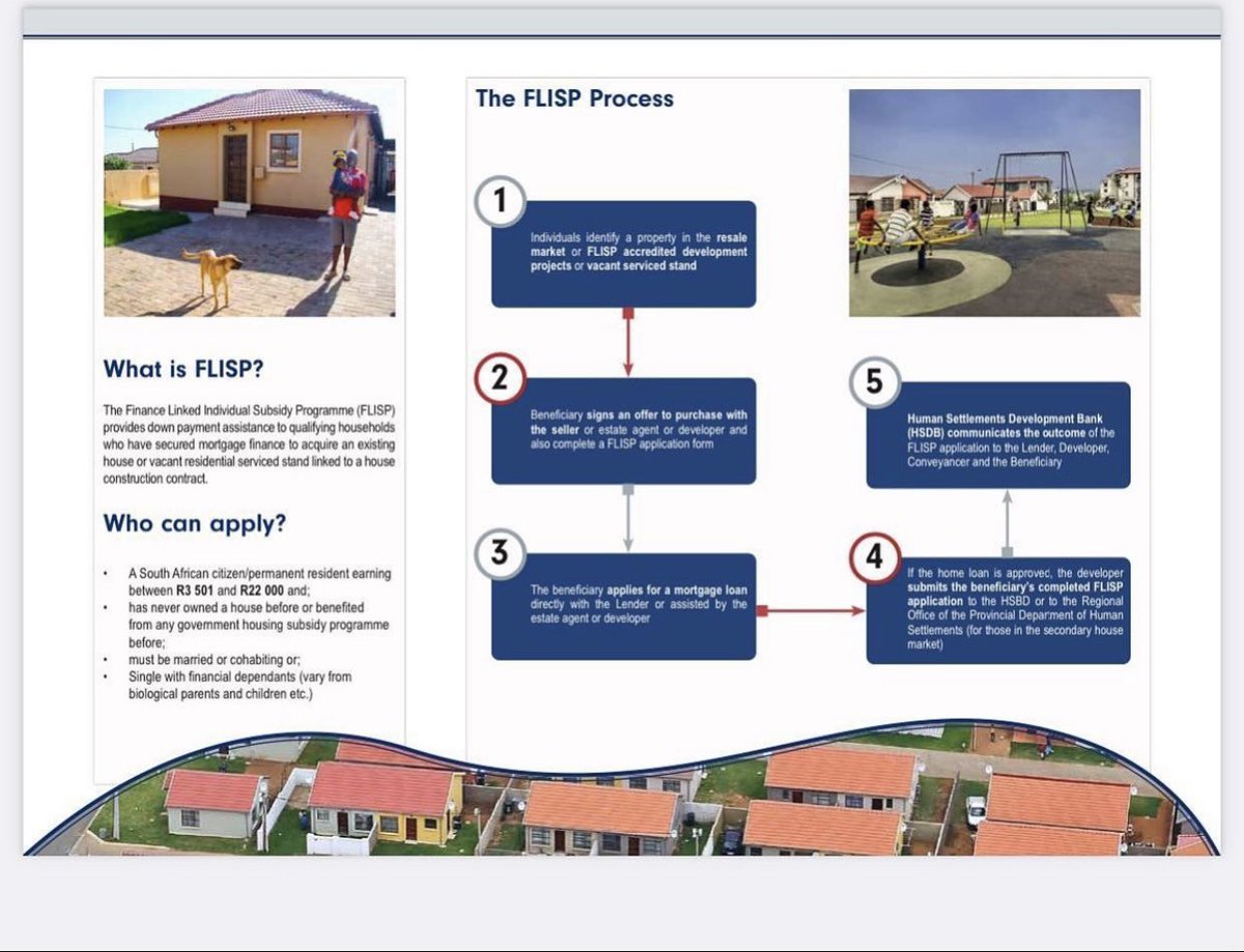 GP_DHS's tweet image. #FLISP 🏘| Finance Linked Individual Subsidy Programme (FLISP) provides down payment assistance to qualifying households who have secured mortgage finance to acquire an existing house or vacant residential serviced stand linked to a house construction contract.