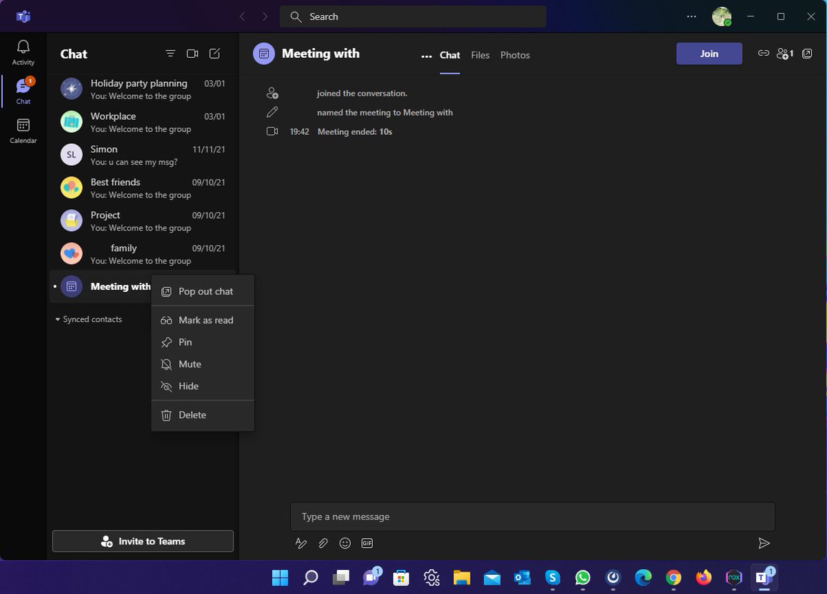 xyes's tweet photo. @MicrosoftTeams No matter what I tried, the popup "1" is never going away on MST &amp; W11 Chat, it was all stuck with a meeting that has been ended.
@Windows @windowscentral https://t.co/wbfoHH2krl