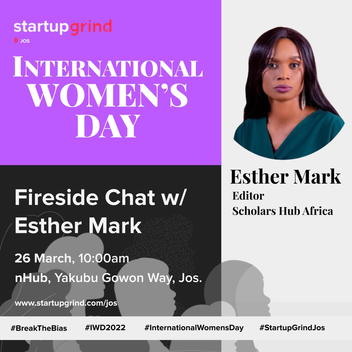startupgrindjos's tweet photo. We are hosting Esther Mark! @markesthy

Mark your calendars!

26 March, 10:00 am @nHubNG 

#internationalwomensday #breakthebias #startupgrind https://t.co/pIxUf3XneB