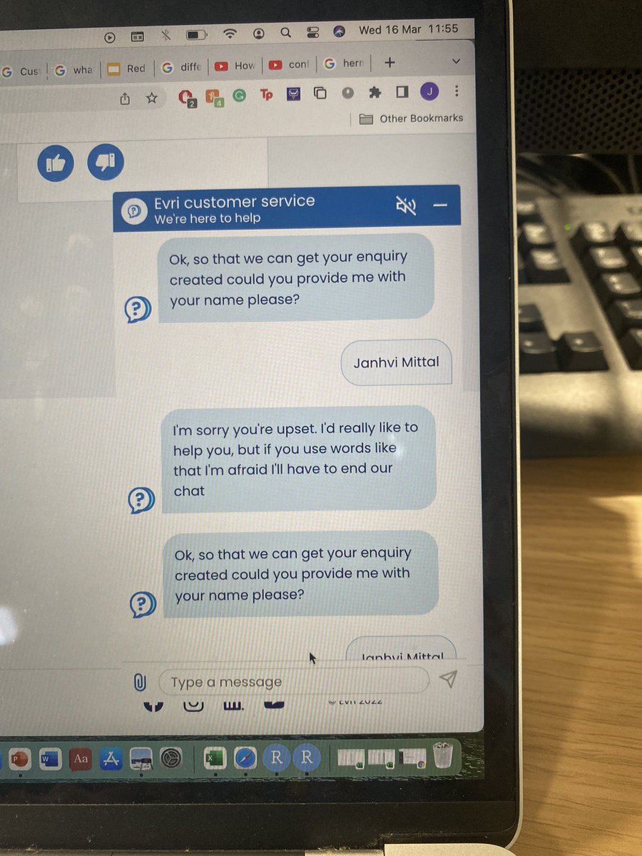 janhvimit's tweet photo. @Hermesparcels is it possible to speak to an actual person and not your automated chat that keeps calling my name abusive??? https://t.co/x2glMYlHns