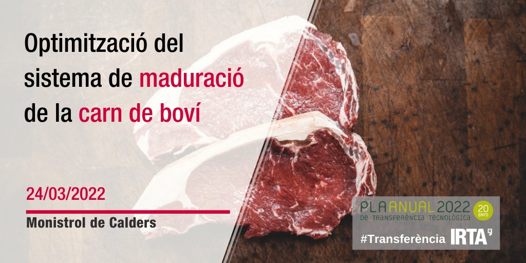 irtacat's tweet photo. Jornada sobre 'Optimització del sistema de maduració de la carn de boví'.

📆 24 març 2022
🕛 9h - 13h
📌 Monistrol de Calders
ℹ️ https://t.co/xBqlYpvUi8

#TransferènciaIRTA
#PATT2022 @ruralcat https://t.co/FfevodWC75
