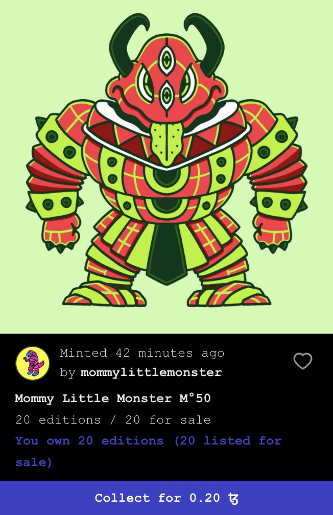 littlemonstalab's tweet photo. 🚨New Drop🚨
[Mommy Little Monster Series 2]
Monster No.49~51
20/20 ed
0.2 xtz

HIC: https://t.co/4QNQrr3vff…
OBJKT: https://t.co/hZIqjkzwj6…

@TeiaCommunity @whale_community
#hicetnunc #hicetnunc2000  #nftcollectors #NFTcommunitiy #NFTartist #NFTs #tezozart  #CleanNFTst https://t.co/YkpDpuqv19