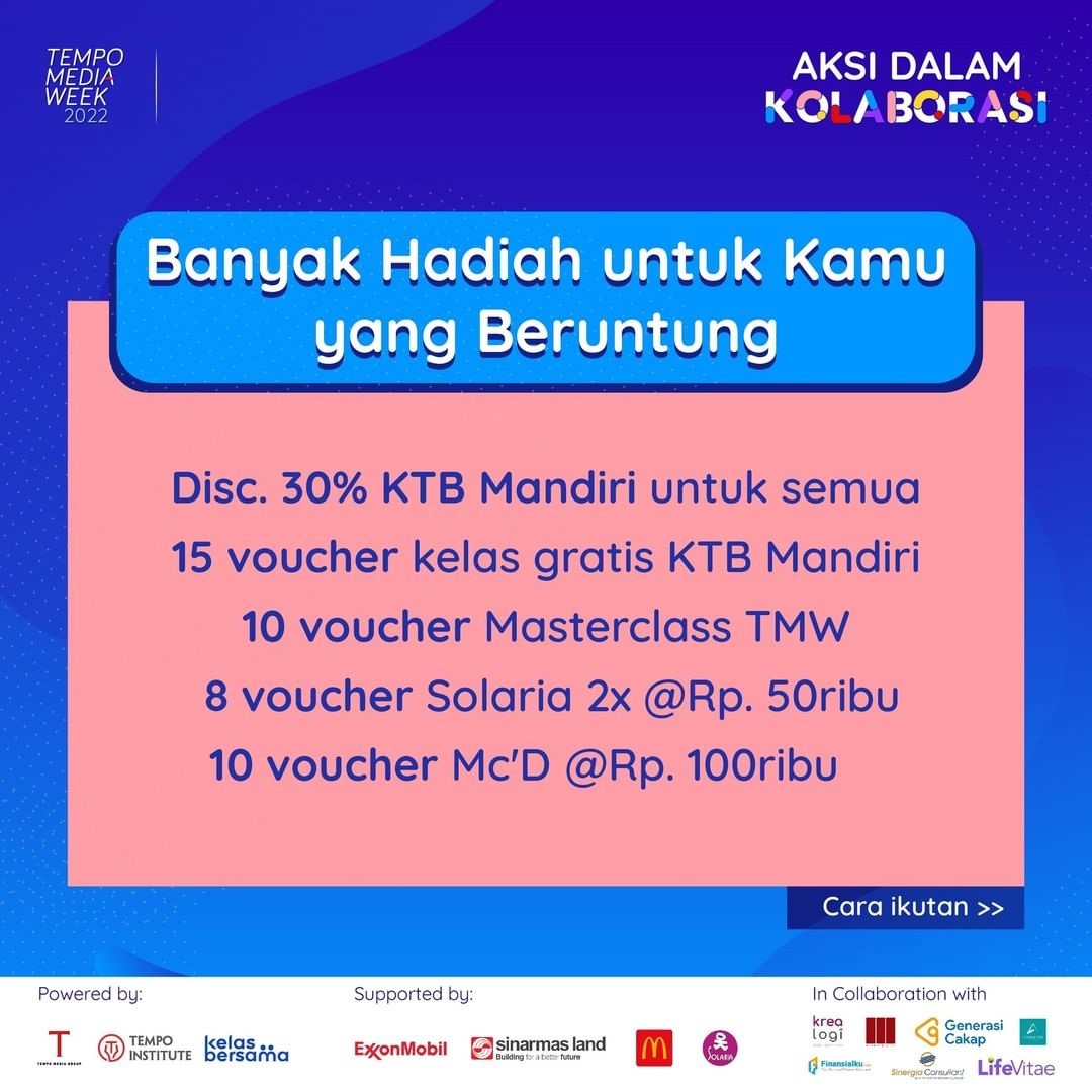 kelasbersamaid's tweet photo. Tunggu apa lagi? Mulai tulis, rekam, dan jangan lupa posting nanti tanggal 24 Maret 2022—waktunya kolaborasi dan berbagi ilmu!
#TempoMediaWeek
#AksidalamKolaborasi https://t.co/SNx1p5XwKV