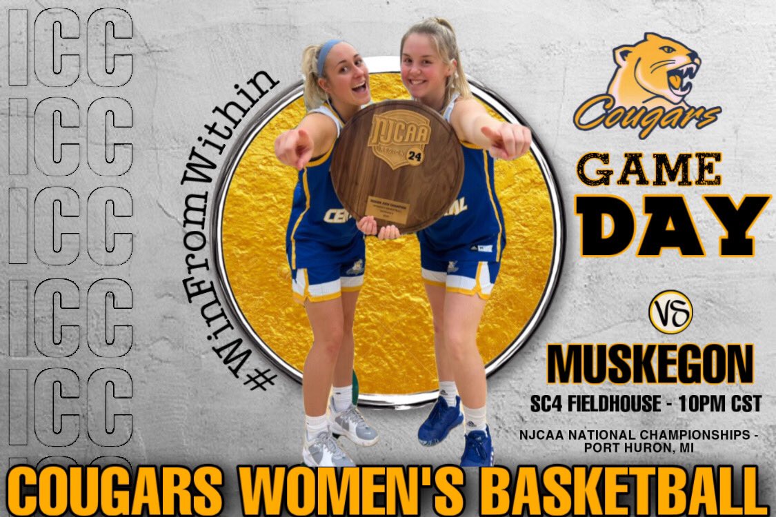 ICC_CougarsWBB's tweet photo. 💙💛 Your @ICC_CougarsWBB will face Muskegon College today in Sweet 16 action at 10am CST!!! Check out the action using the links below. #GoCougars 💛💙 #NJCAAwbb 

📺 Watch $: (https://t.co/tqiXyjFEFZ)
📘Media Guide: (https://t.co/HWVU1ubJWS)
🎙Listen: (https://t.co/6osSD9gTLa) https://t.co/SYhSbDnLi0