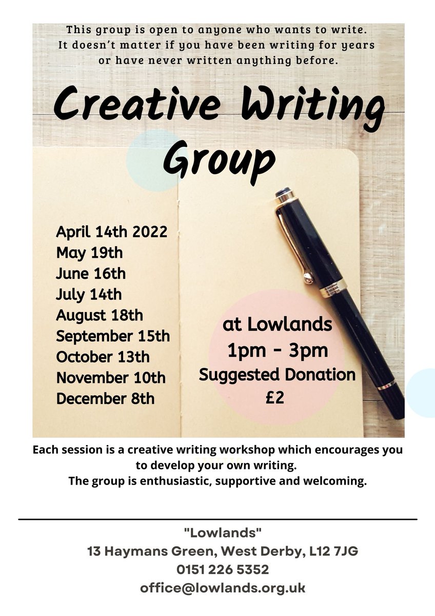 Lowlands_WDCA's tweet photo. Creative Writing Group is back!
This group is open to anyone who wants to write.
It doesn’t matter if you have been writing for years or have never written anything before.
The first session is on Thursday 14th April at 1pm at Lowlands. https://t.co/JT1ZBxCU5T