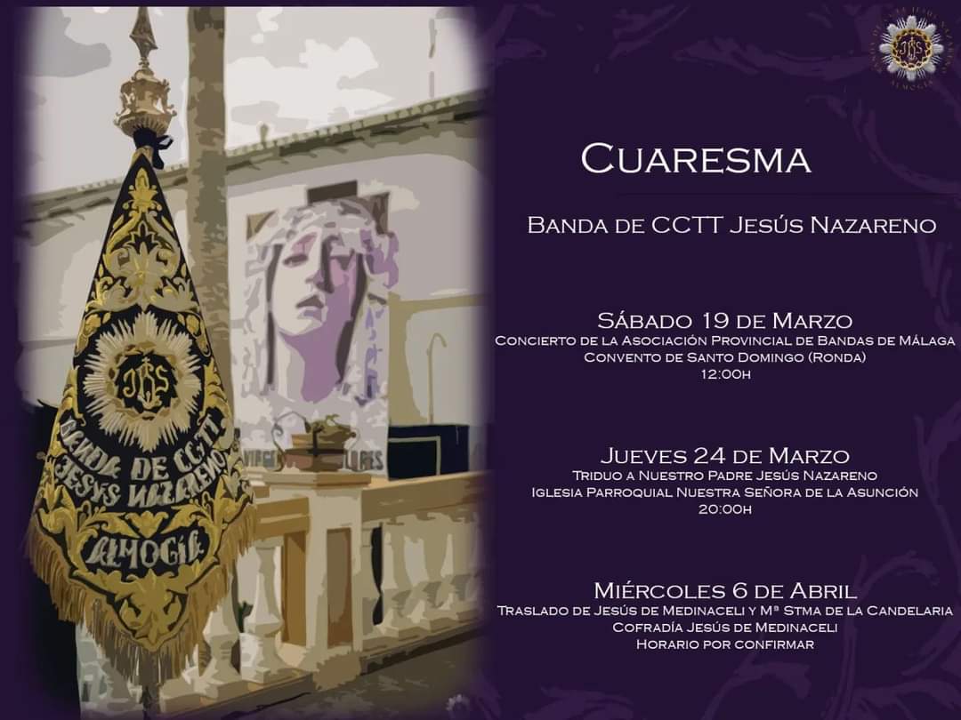 BCTNazarenoAlmo's tweet photo. AGENDA| Os dejamos nuestros próximos compromisos musicales durante la Cuaresma. 

#BCTNazarenoAlmogía
#CofradíasMLG 
#nazarenoalmogía https://t.co/W2If5DJMpt