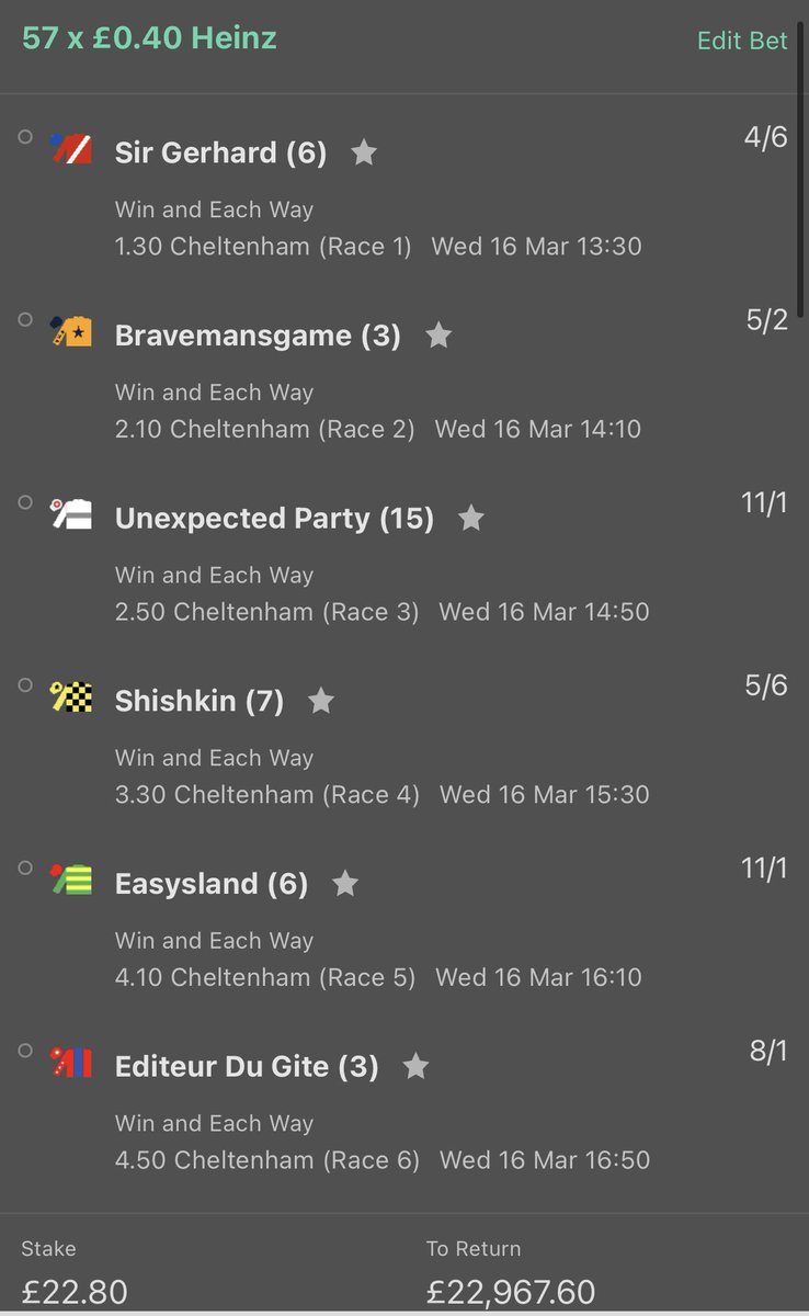 BankerBetsBabe's tweet photo. After yesterdays success we go again. These selections have been forged from hard work, passion and otherworldly intellect. We highly recommended you go LARGE on the stakes. #CheltenhamFestival #weloveaheinz #payusnow https://t.co/A8PkguHkmg