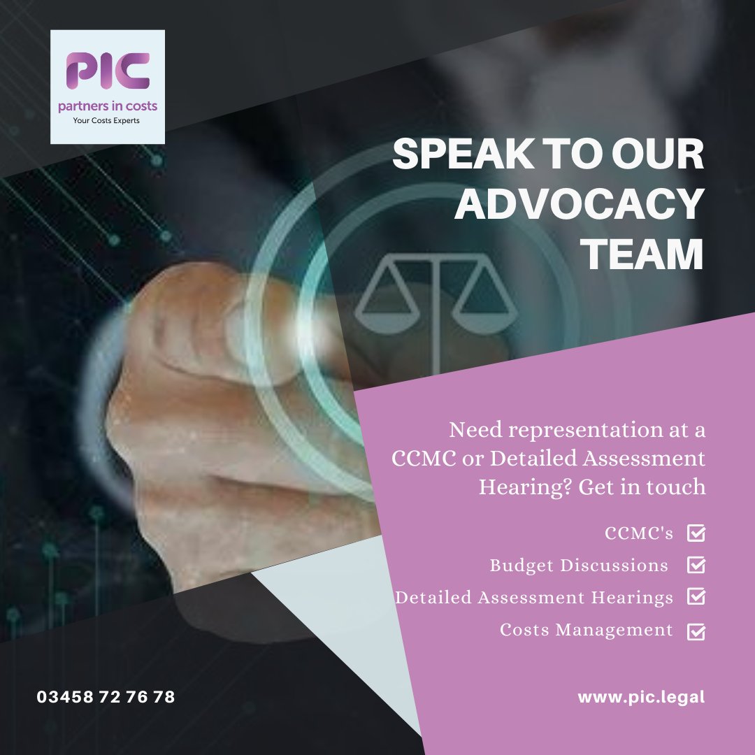 PIC_Legal's tweet photo. Do you need costs representation at a CCMC or Detailed Assessment Hearing? Get in touch with our Advocacy team to discuss your requirements.
https://t.co/xzHcbGkCGy
#CCMC #BudgetDiscussions #DetailedAssessment #CostsManagement #Advocacy https://t.co/u1UHJHwQe7
