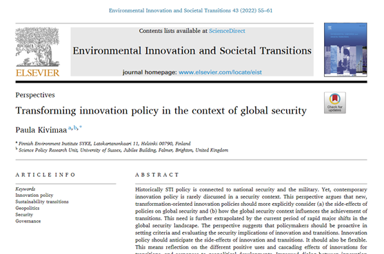 paulakivim's tweet photo. In a new perspective article I argue that transforming #innovationpolicy should more explicitly consider #globalsecurity and #geopolitics. 

I am here sharing some of its key points. 1/6

@SYKEint @SPRU @SuomenAkatemia 

Free 50 day access:
https://t.co/jpdWqCFPnJ https://t.co/vOFjlWypZG