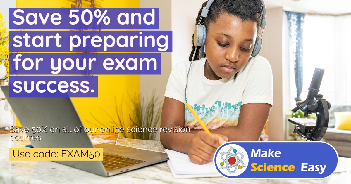 MakeSciEasy's tweet photo. Get revising for your GCSE science exams today and save 50% off all our online revision courses. 

Just use the code MSE50 at the checkout 

https://t.co/UY8eBnS2id

#sciencerevision #gcsescience #learnscience https://t.co/0PY4oJtcNw