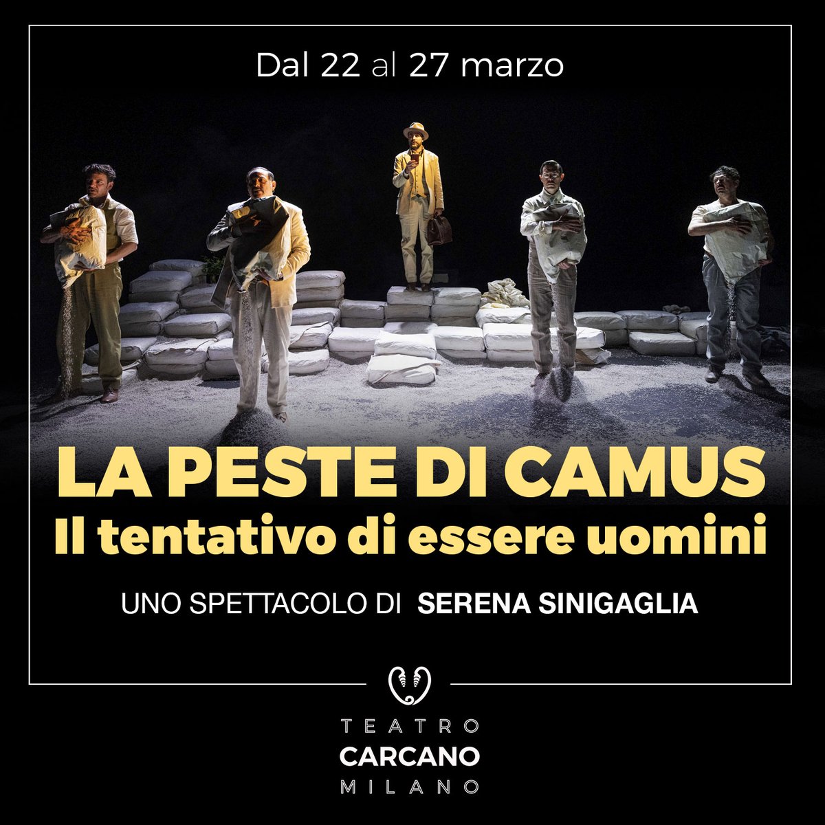 TeatroCarcano's tweet photo. LA PESTE DI CAMUS
Serena Sinigaglia che sceglie il classico del Premio Nobel francese per scandagliare a fondo l'animo umano in un momento estremo e stravolgente. Coprodotto con @TSVeneto e @TeatroStabileBolzano
22 - 27 marzo #teatrocarcano
🎟️ https://t.co/M67aZ7tFoT https://t.co/QZxKQFmE5d