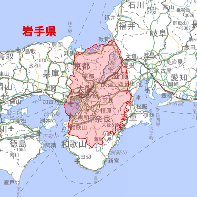 東北地方がいかにデカいかがよく分かる図 