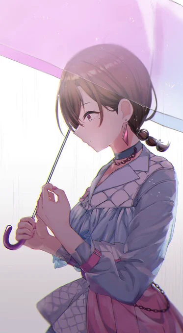 撮影の合間の傘と樋口…… 