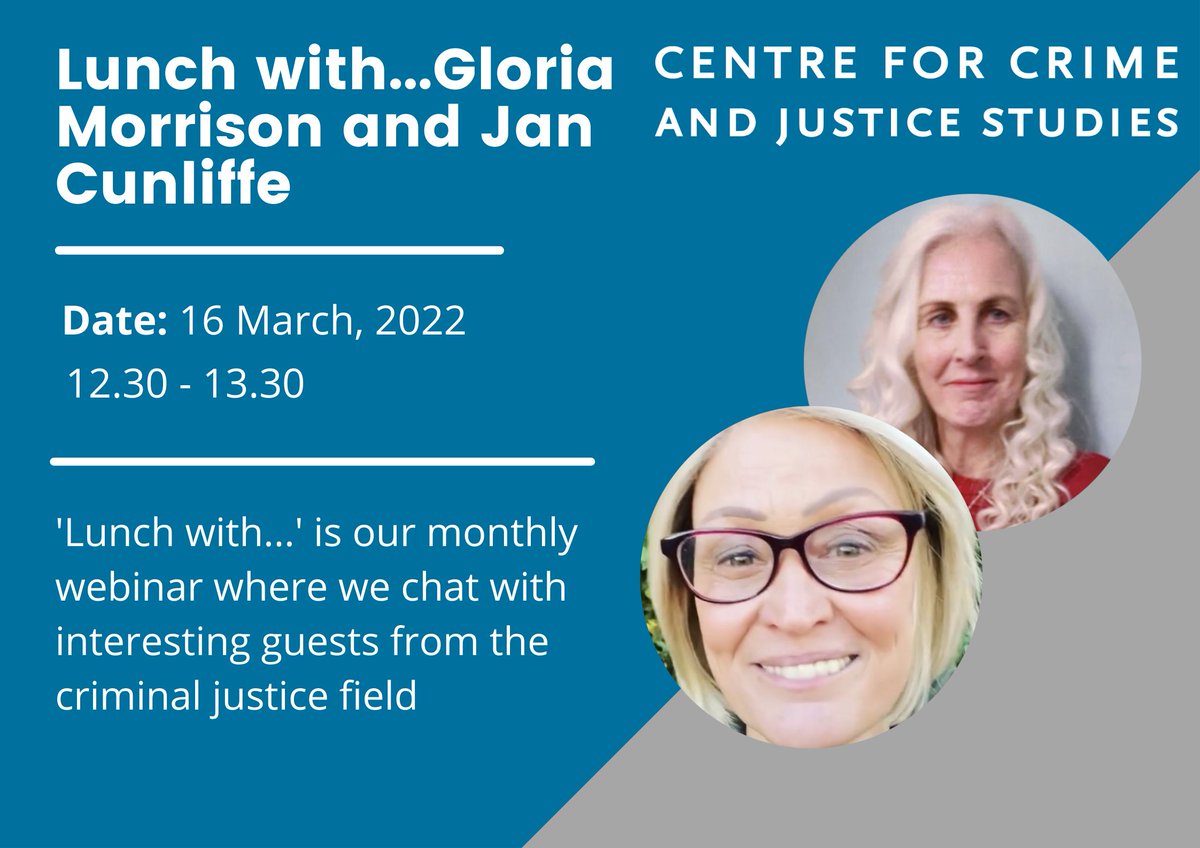 CrimeandJustice's tweet photo. Our latest #LunchWith programme is about to start. We'll be discussing all things #jointenterprise with Gloria Morrison and Jan Cunliffe of @JENGbA https://t.co/b0aVGWohYw