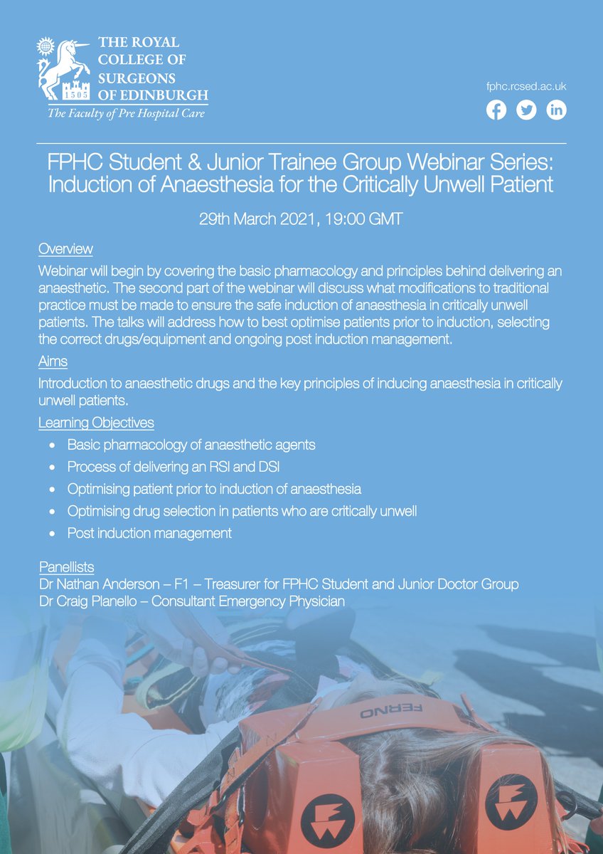 REGISTER NOW: FPHC S&amp;JTG Webinar Series: Induction of Anaesthesia for the Critically Unwell Patient 
Date: 29th March 2022
Time: 19:00 GMT
Register here: us02web.zoom.us/webinar/regist…