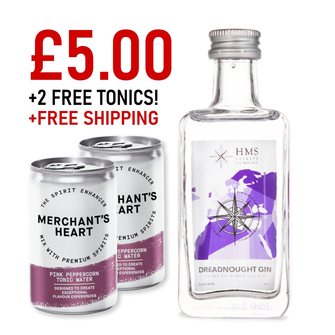 Ever tried Navy Strength gin?⚓

Now is the perfect time! Buy a 50ml bottle of our Dreadnought Gin, +2 Merchant's Heart Pink Peppercorn Tonics for £5!😍

Link:
hmsspirits.com/.../products/n…

*Limited to first 100 customers, so be quick!⌛✅
·
·
#Gin #LondonDryGin #MerchantsHeart #Tonic