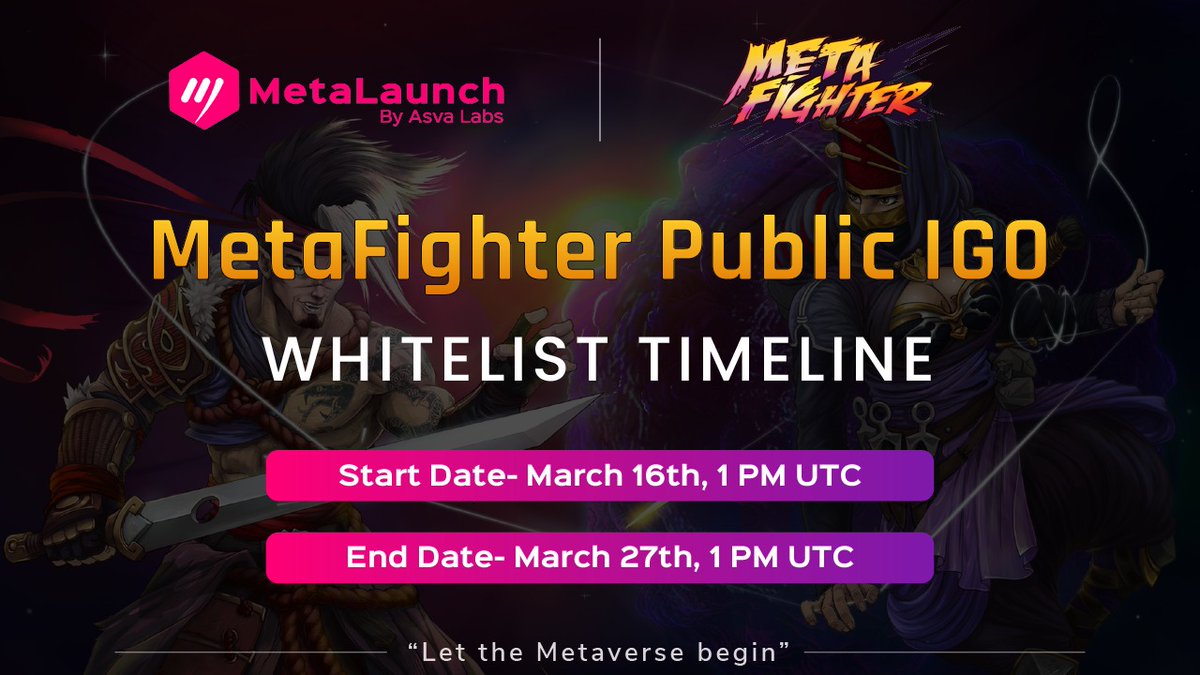 SuperPortalai's tweet photo. 🥳 @MetaLaunch_io is all set to host @Metafighter_NFT public IGO🎊

✅️Public IGO date: 28th MAR || 12:30 pm (UTC)

KYC &amp; Whitelisting is going LIVE 🔴 in less than 30 minutes⏳

👉Get in Fast :https://t.co/e29G5LJjhI

👉How to participate : https://t.co/0xiENgfDLo https://t.co/sIaEKAPPnI
