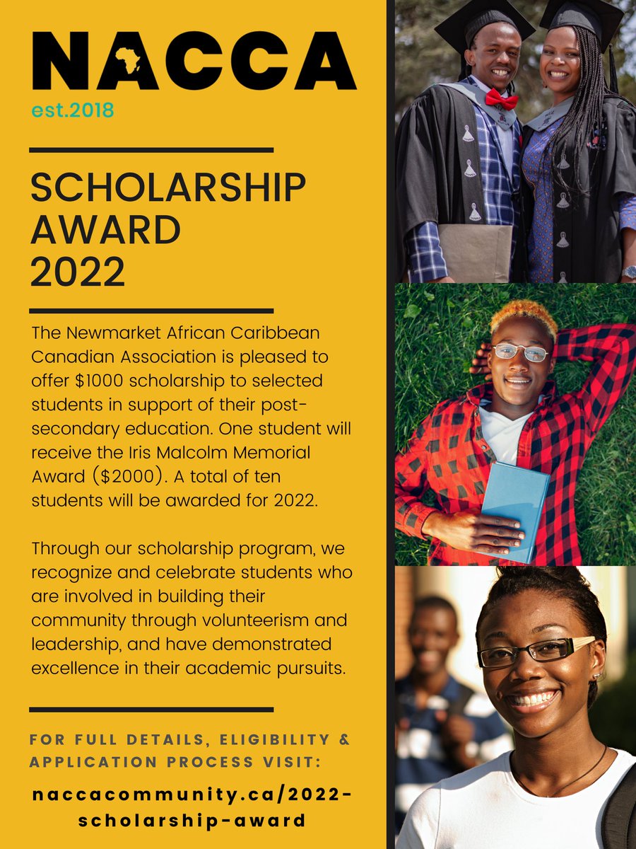 📣 Attention graduating students 📣

The application deadline for NACCA’s scholarship awards is March 31, 2022. 

For full details, eligibility and to apply visit: naccacommunity.ca/2022-scholarsh…

#higherlearning #postsecondaryeducation #youthempowerment #education #youthsuccess