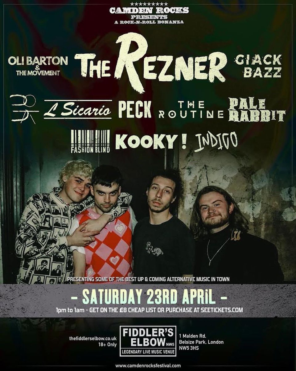 THE REZNER (@therezner) on Twitter photo Next up we headline <a href="/CamdenRocksFest/">Camden Rocks Fest</a> at The Fiddlers Elbow on April 23rd! Message us for £8 cheap list or get them via the link below!
camdenrocksfestival.com/presents-shows/ Next up we headline <a href="/CamdenRocksFest/">Camden Rocks Fest</a> at The Fiddlers Elbow on April 23rd! Message us for £8 cheap list or get them via the link below!
camdenrocksfestival.com/presents-shows/