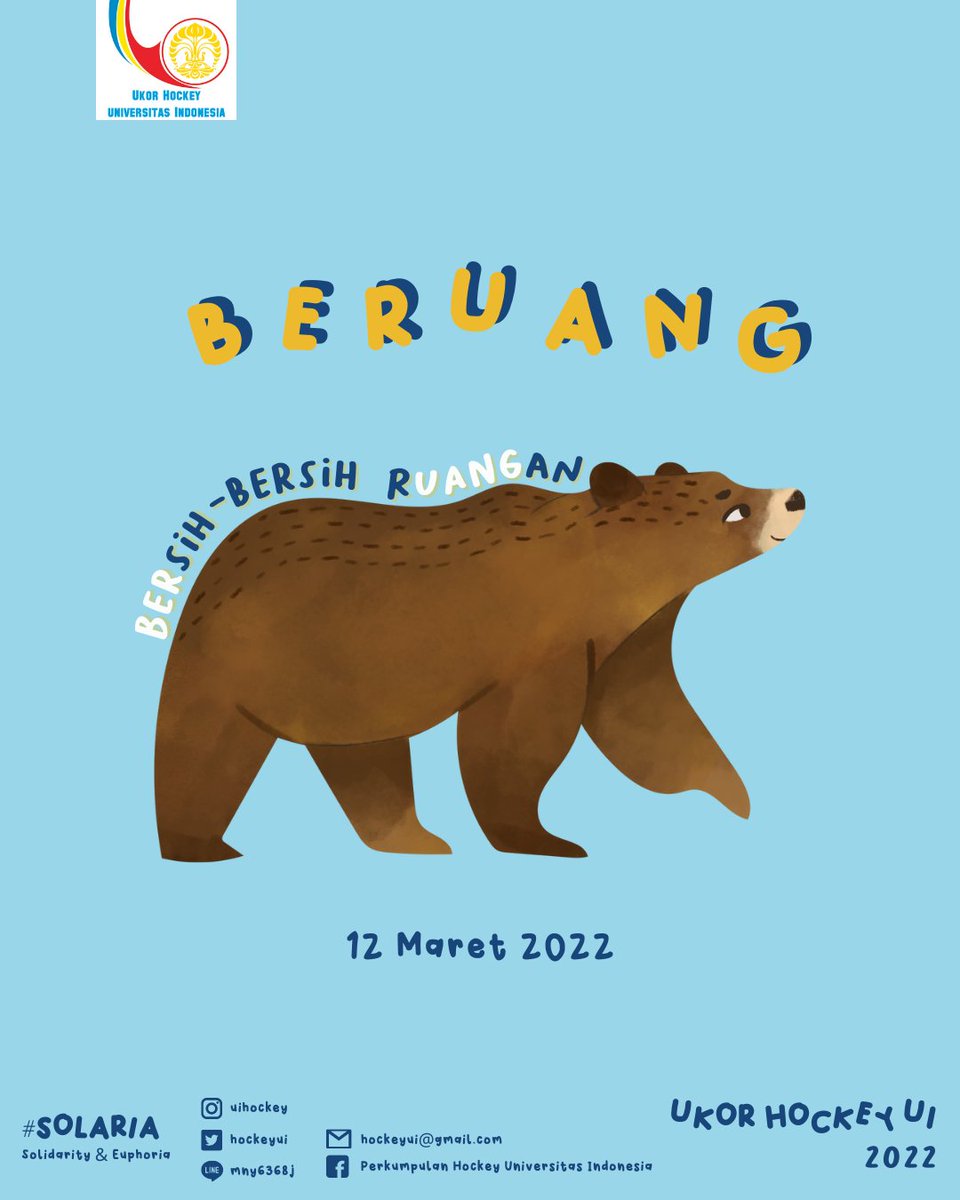 HOCKEYUI's tweet photo. [BERUANG]

AKHIRNYA BERUANG BALIK LAGI KE PUSGIWA! 🐻

Setelah satu tahun tidak dikunjungi lantaran pandemi COVID-19 yang membatasi pertemuan kami, akhirnya Beruang (Bersih-bersih Ruangan) dilaksanakan kembali pada Sabtu, 12 Maret 2022 di Sekretariat Hockey, Pusgiwa UI. https://t.co/RHmzofDCvi