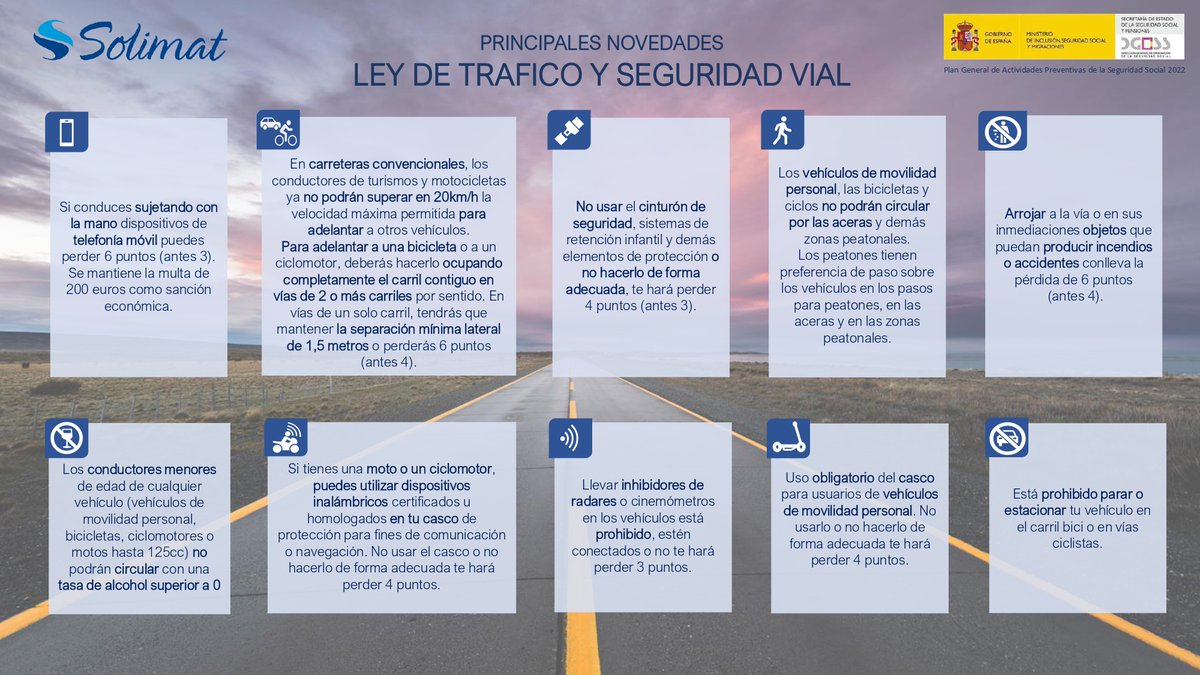 GREMIALMADRID's tweet photo. ¡NUEVA LEY DE TRÁFICO! 🚗🚕🚙🚌🚎🏎🚓🚑🛺🏍🛵🚲🛴
El próximo 21 de marzo, la ley de Tráfico y Seguridad Vial cambia. 
Esta nueva reforma de la Ley presenta cambios que afectarán a todos los conductores de vehículos.
Éstas son las principales novedades 👇👇👇 https://t.co/OtCTLurQgY